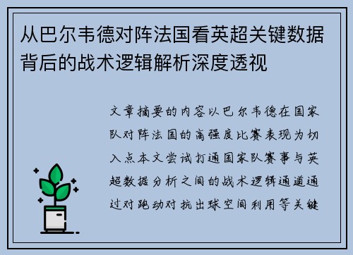 从巴尔韦德对阵法国看英超关键数据背后的战术逻辑解析深度透视